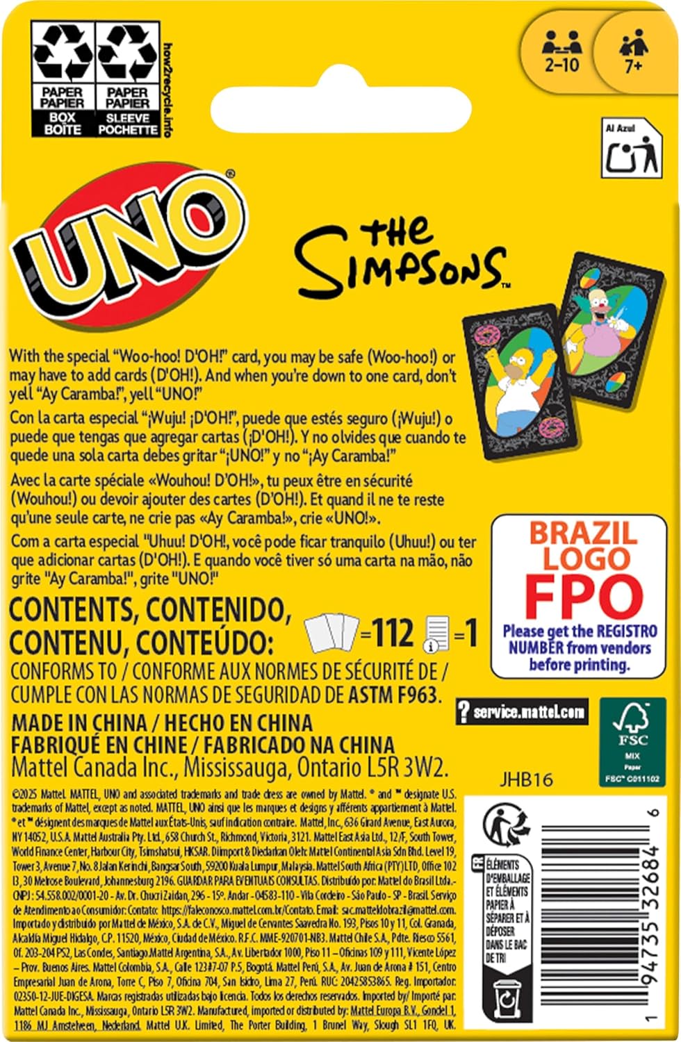 Mattel Games UNO dos Simpsons